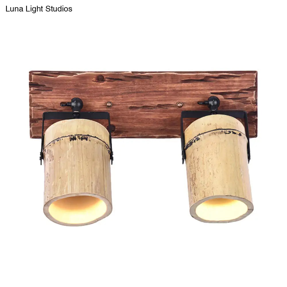 Rustic Wooden Cylinder Wall Sconce Light In Beige For Bistros & Restaurants