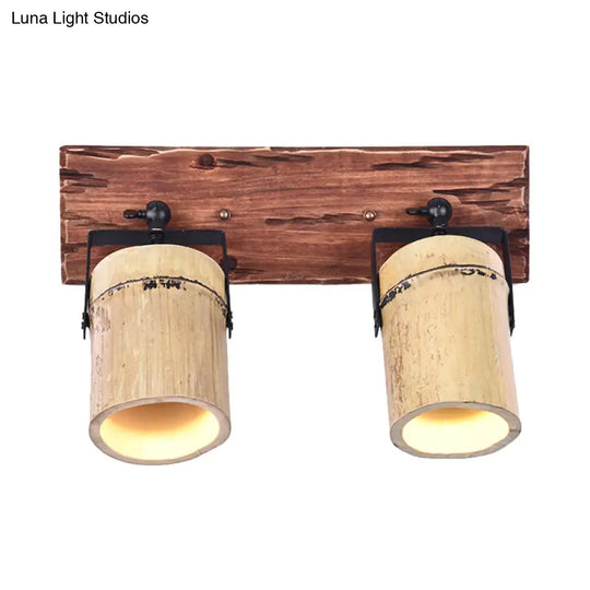 Rustic Wooden Cylinder Wall Sconce Light In Beige For Bistros & Restaurants