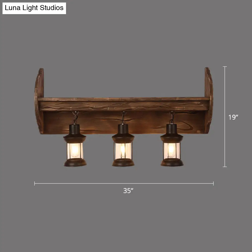 Rustic Wooden Geometric Wall Sconce - Brown 1-Light Mounted Light For Restaurants