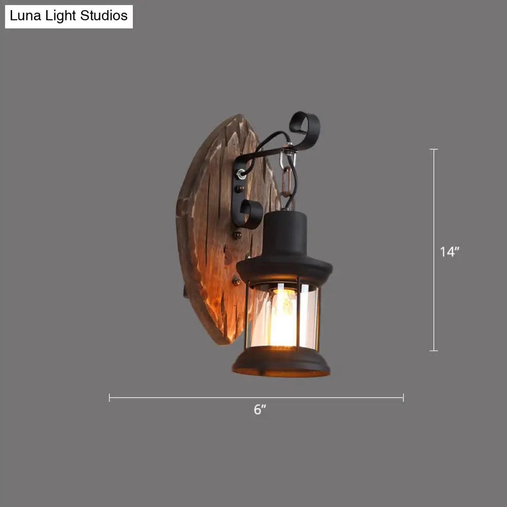 Rustic Wooden Geometric Wall Sconce - Brown 1-Light Mounted Light For Restaurants