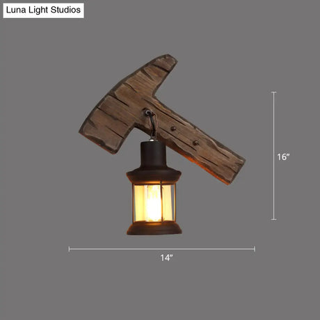 Rustic Wooden Geometric Wall Sconce - Brown 1-Light Mounted Light For Restaurants