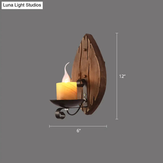 Rustic Wooden Geometric Wall Sconce - Brown 1-Light Mounted Light For Restaurants