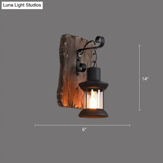 Rustic Wooden Geometric Wall Sconce - Brown 1-Light Mounted Light For Restaurants