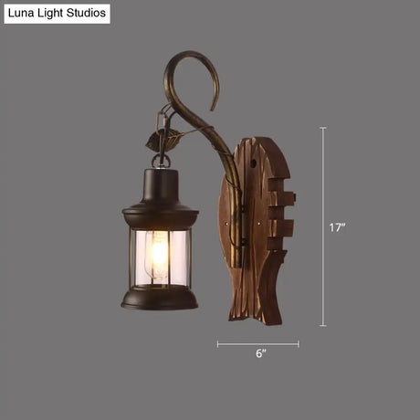 Rustic Wooden Geometric Wall Sconce - Brown 1-Light Mounted Light For Restaurants