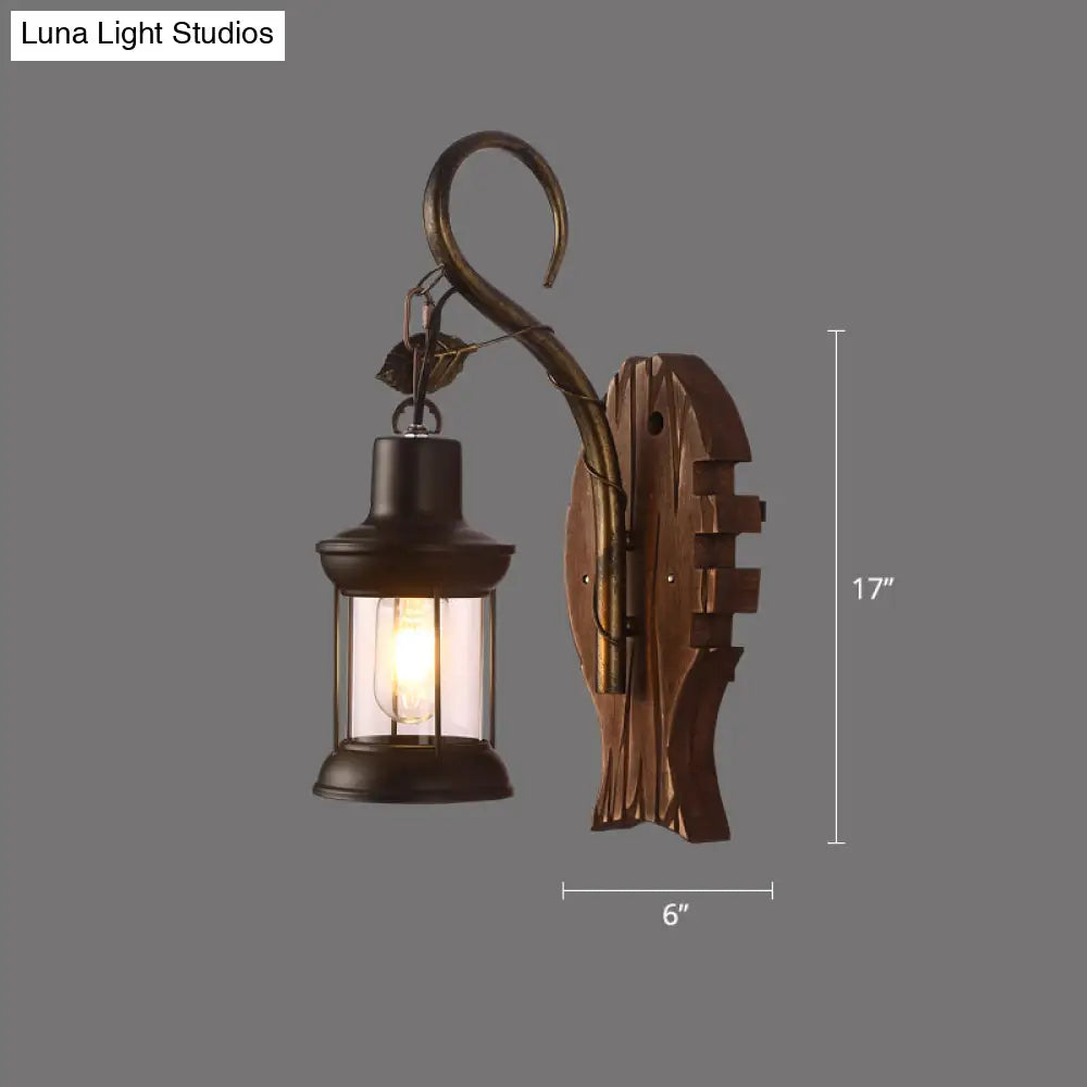 Rustic Wooden Geometric Wall Sconce - Brown 1-Light Mounted Light For Restaurants