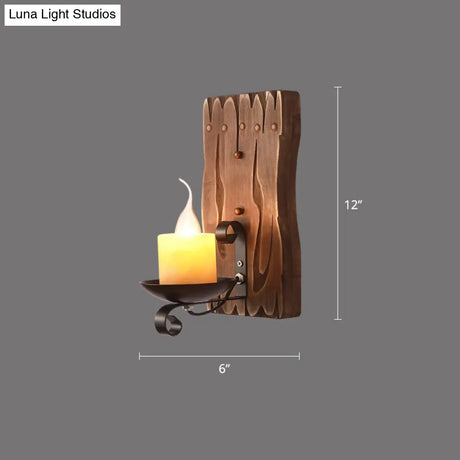 Rustic Wooden Geometric Wall Sconce - Brown 1-Light Mounted Light For Restaurants