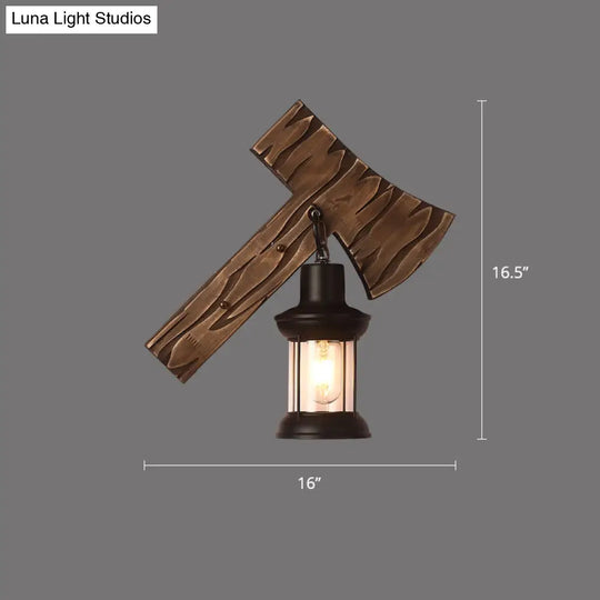 Rustic Wooden Geometric Wall Sconce - Brown 1-Light Mounted Light For Restaurants