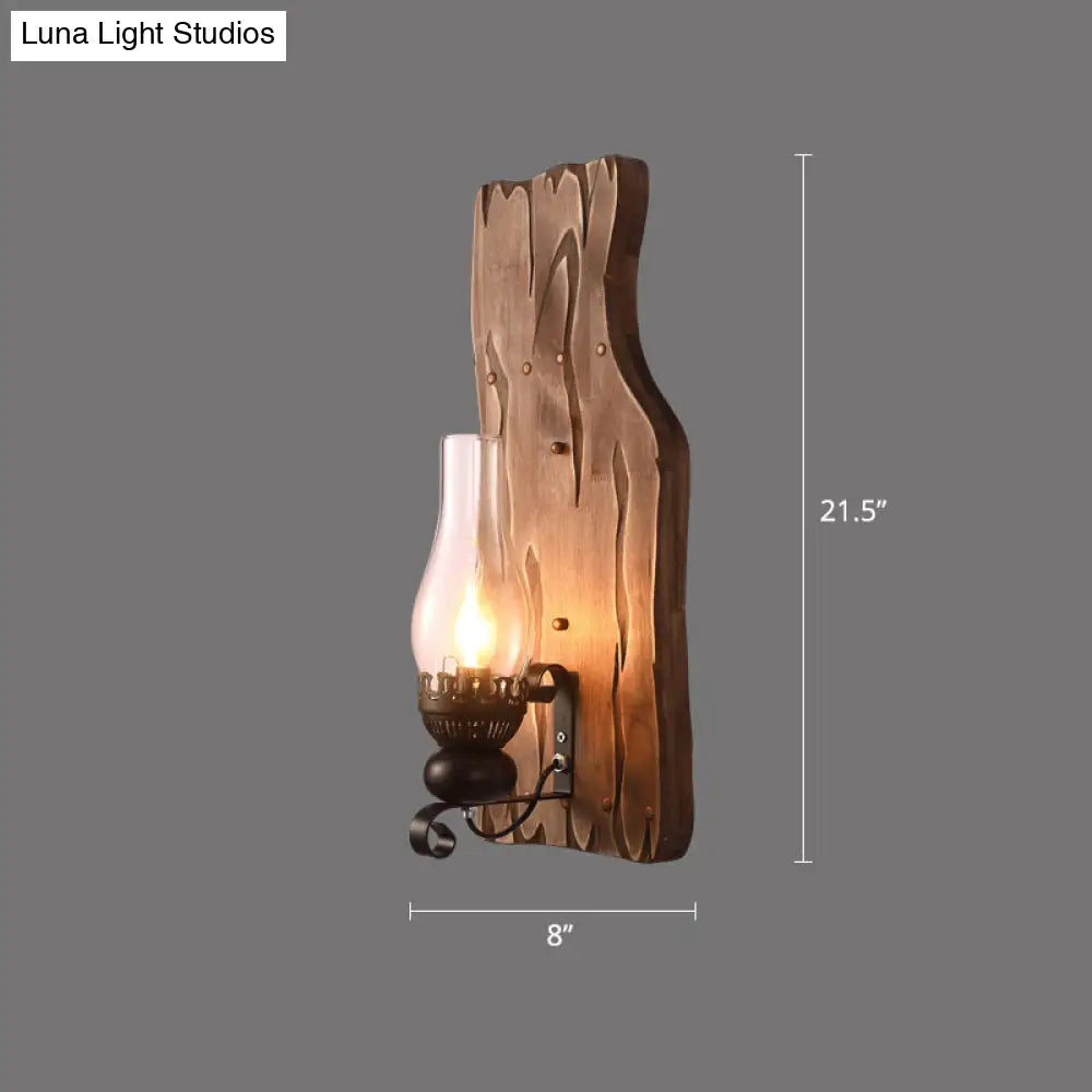 Rustic Wooden Geometric Wall Sconce - Brown 1-Light Mounted Light For Restaurants