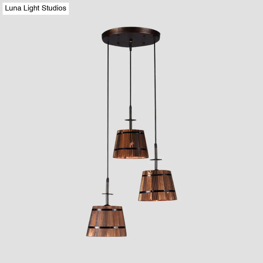 Rustic Wooden Hanging Lamp With 3 Bulbs For Villa Decor