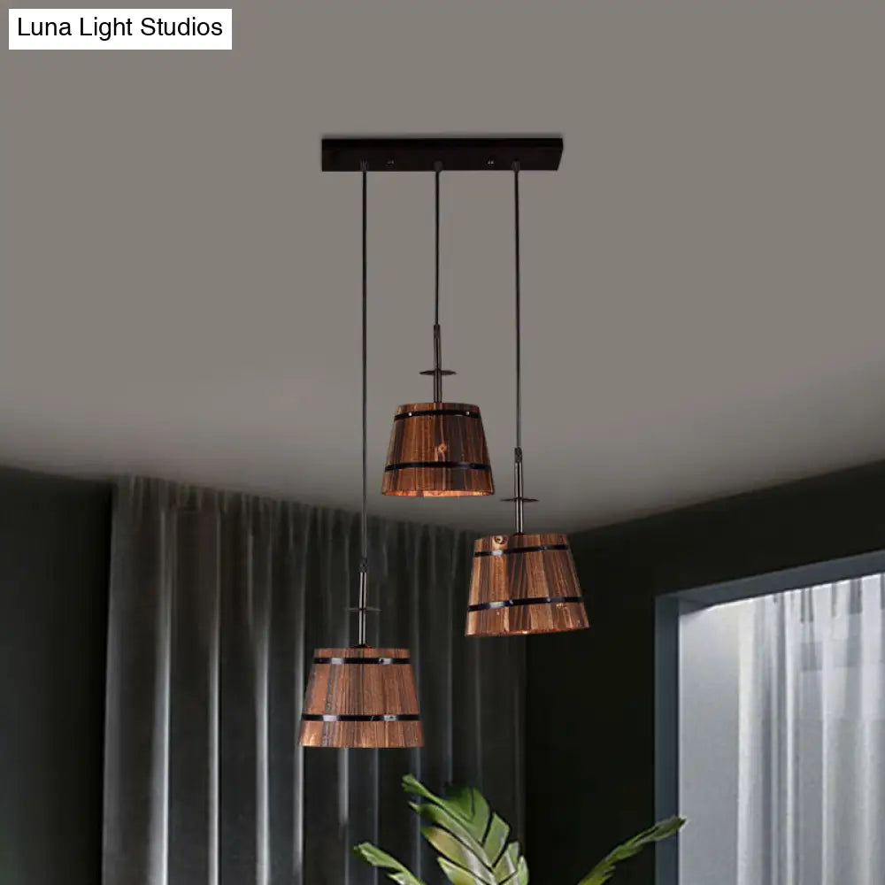 Rustic Wooden Hanging Lamp With 3 Bulbs For Villa Decor