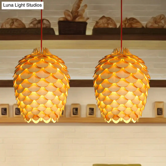 Rustic Wooden Pine Cone Suspension Light Fixture - Countryside Charm 12’/15’ Diameter 1-Light