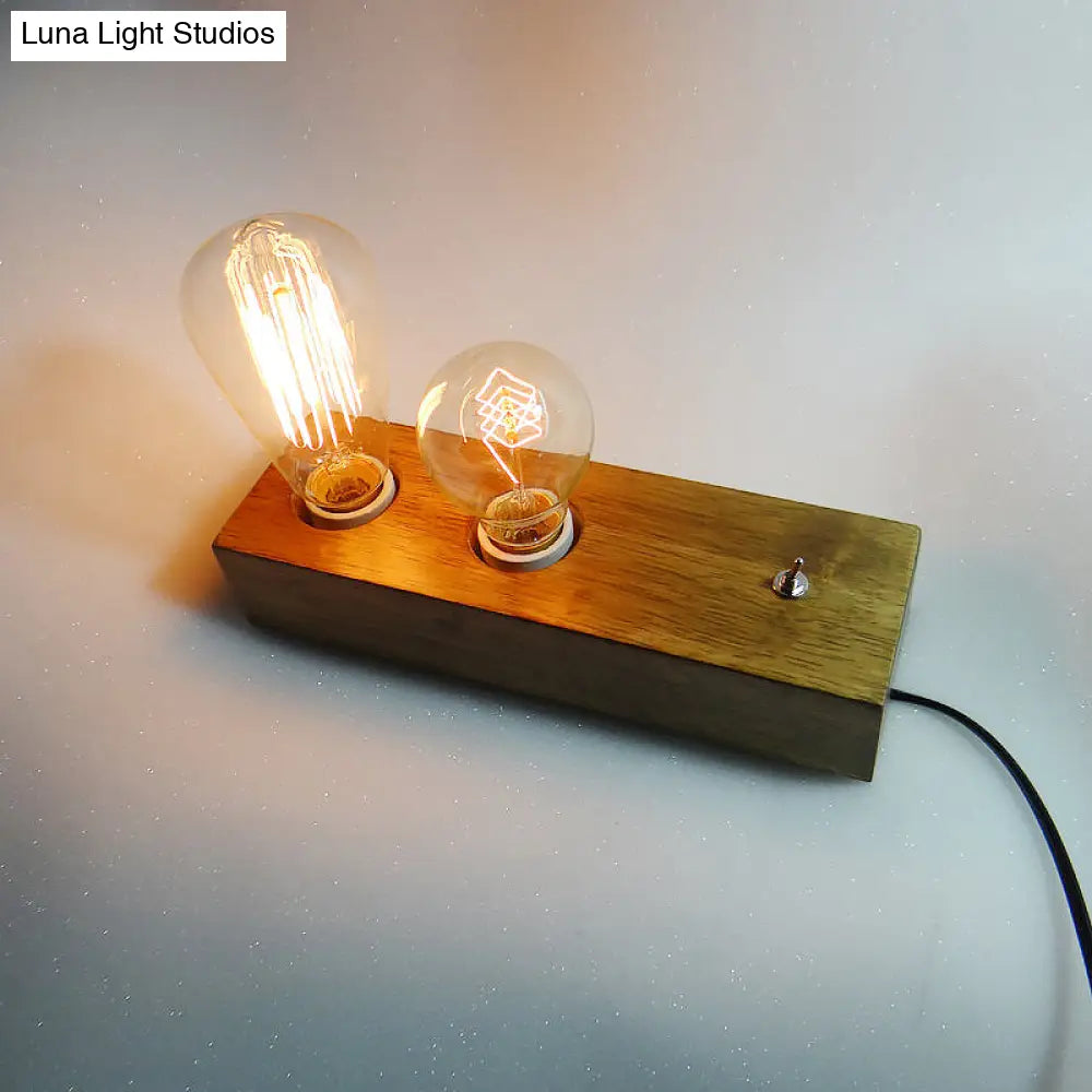 Rustic Wooden Table Light With 2 Lights Lodge Style Brown Rectangular Base Indoor Standing Lamp