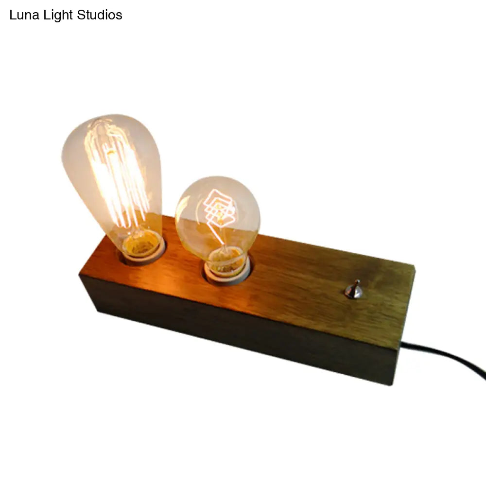 Rustic Wooden Table Light With 2 Lights Lodge Style Brown Rectangular Base Indoor Standing Lamp