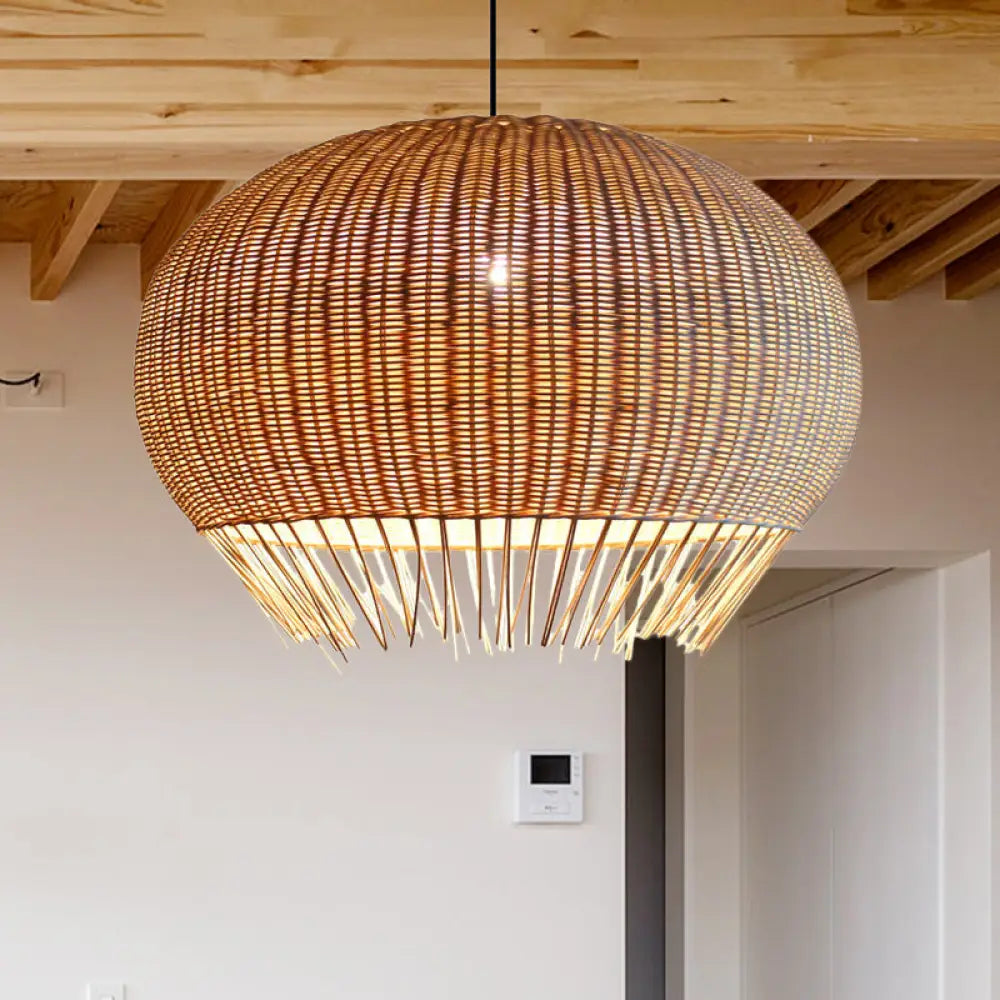 Rustic Woven Hanging Rattan Ceiling Pendant Lamp With 1 Bulb - Perfect For Restaurants Wood