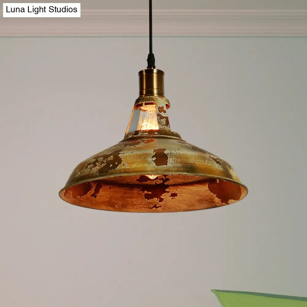 Rustic Barn Ceiling Pendant Lamp: 1-Light Wrought Iron Hanging Light In Rust Perfect For Restaurants