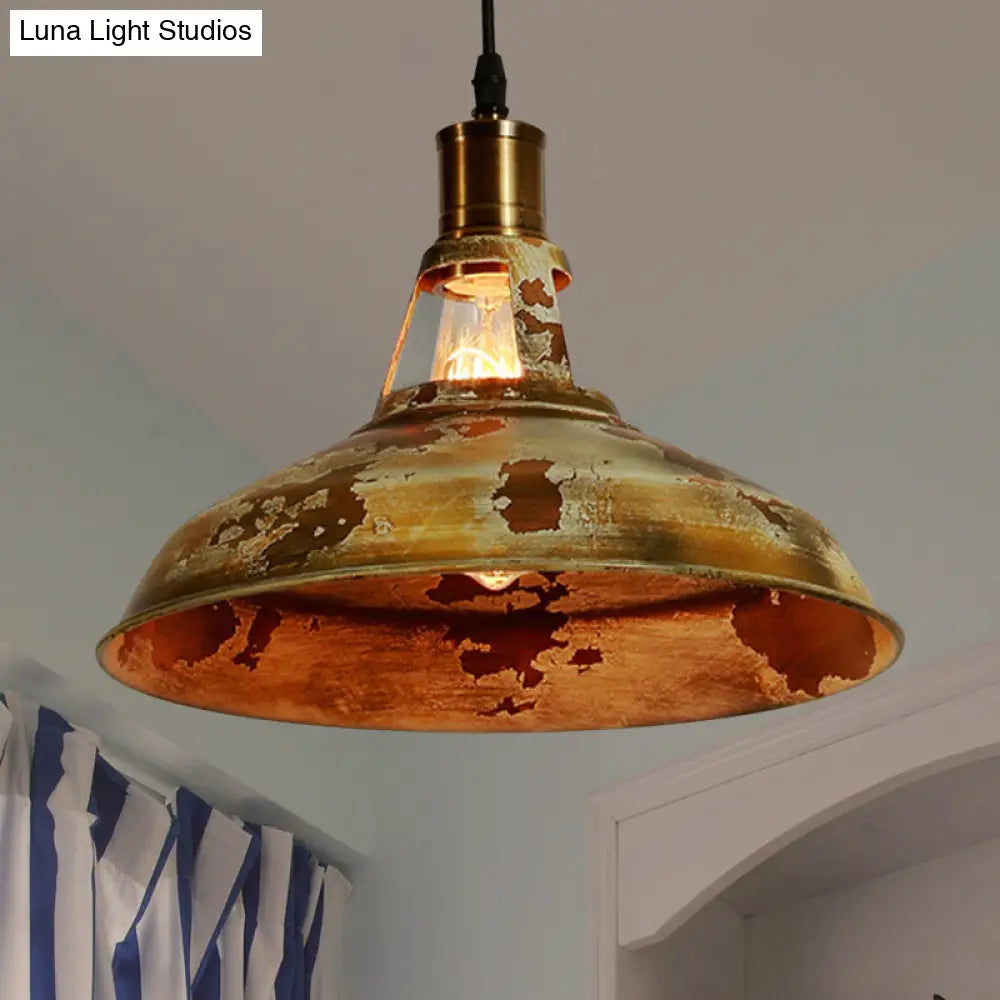 Rustic Barn Ceiling Pendant Lamp: 1-Light Wrought Iron Hanging Light In Rust Perfect For Restaurants