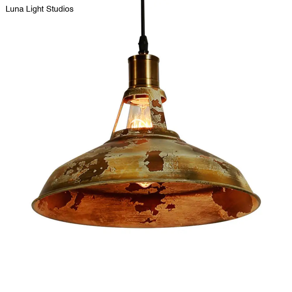 Rustic Barn Ceiling Pendant Lamp: 1-Light Wrought Iron Hanging Light In Rust Perfect For Restaurants