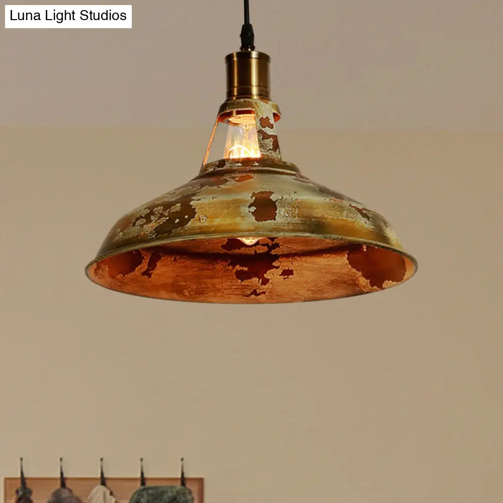 Rustic Barn Ceiling Pendant Lamp: 1-Light Wrought Iron Hanging Light In Rust Perfect For Restaurants