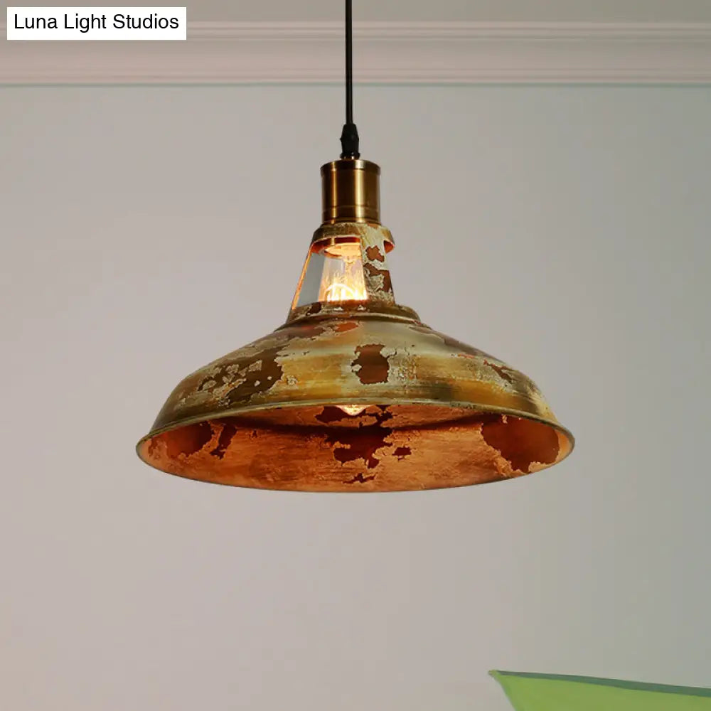Rustic Wrought Iron Pendant Lamp With Rust Finish For Restaurant -1 Light