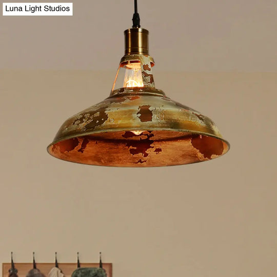 Rustic Wrought Iron Pendant Lamp With Rust Finish For Restaurant -1 Light