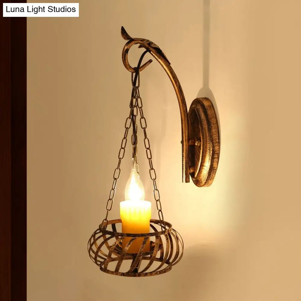 Rustic Wrought Iron Wall Lamp: 1-Light Candle Sconce Lighting For Corridor Bronze Finish