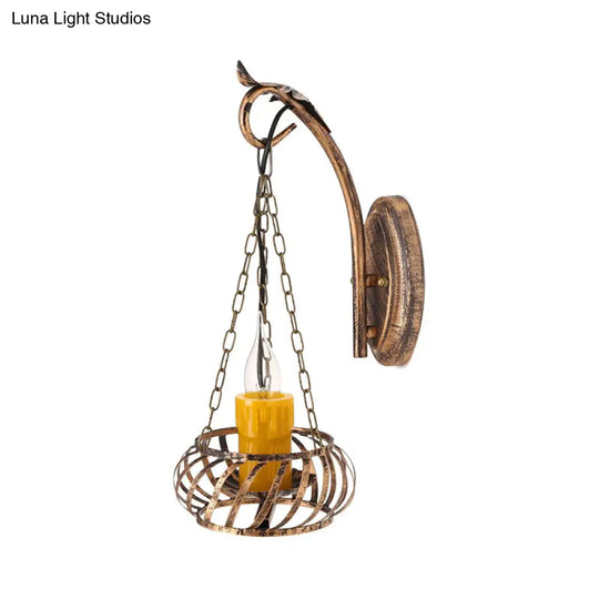 Rustic Wrought Iron Wall Lamp: 1-Light Candle Sconce Lighting For Corridor Bronze Finish