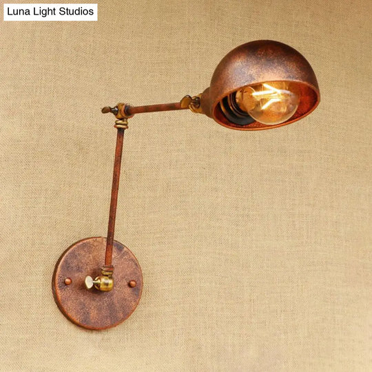 Rustic Wrought Iron Wall Sconce Light - Farmhouse Indoor Adjustable Dome Shade 1 Head