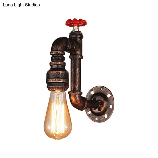 Rustic Wrought Iron Wall Sconce With Valve Wheel - Bronze Finish