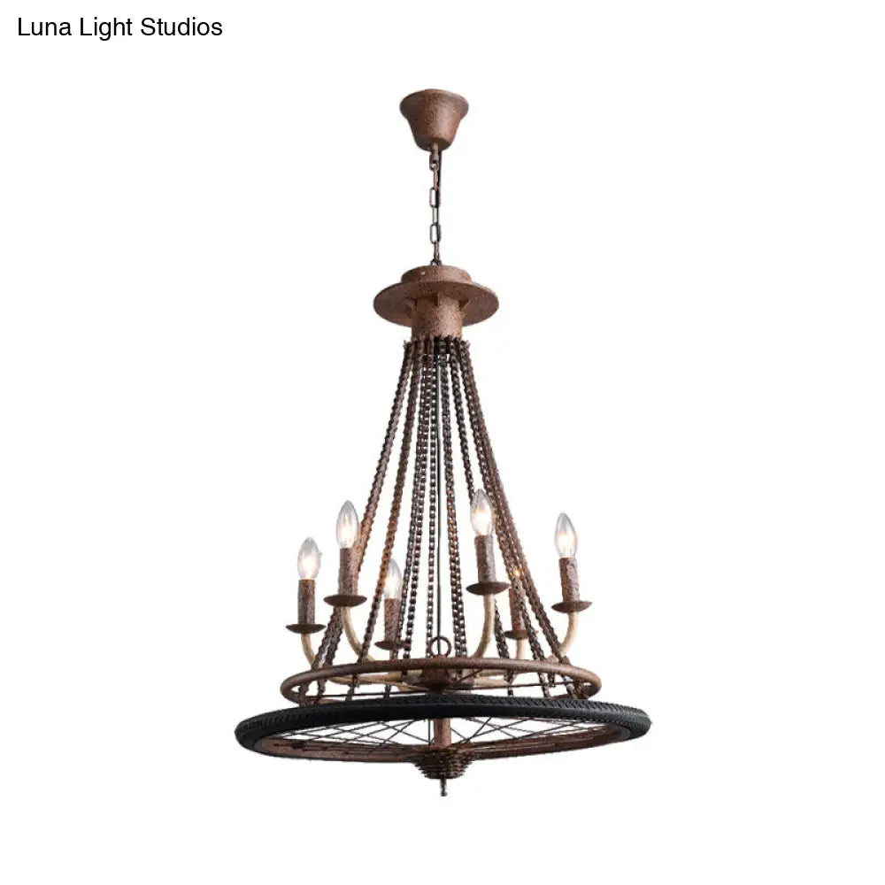 Rustic Wrought Iron Chandelier With Candle Lights Farmhouse Style Ceiling Lamp