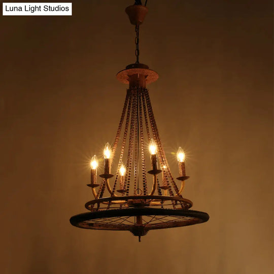 Rustic Wrought Iron Chandelier With Candle Lights Farmhouse Style Ceiling Lamp