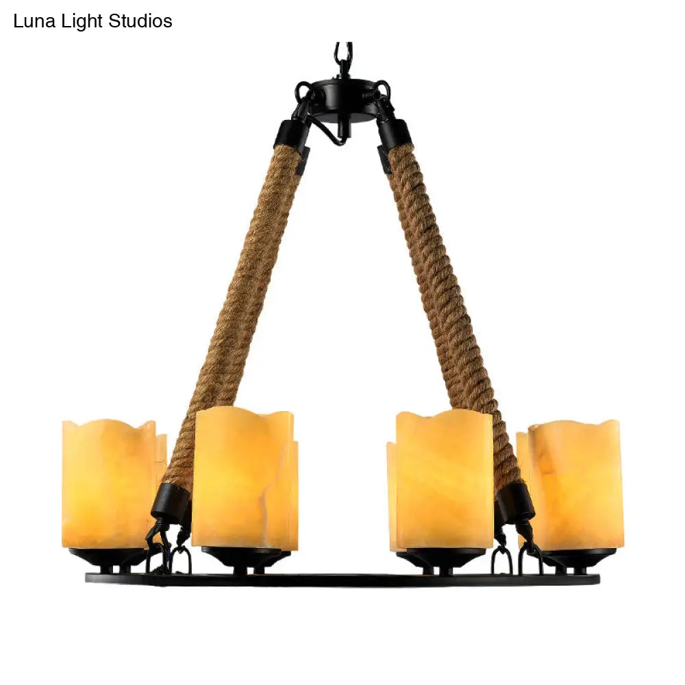 Rustic Yellow Metal Pendant Chandelier - 8-Light Round Fixture For Living Room