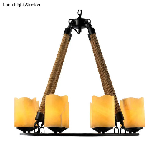 Rustic Yellow Metal Pendant Chandelier - 8-Light Round Fixture For Living Room