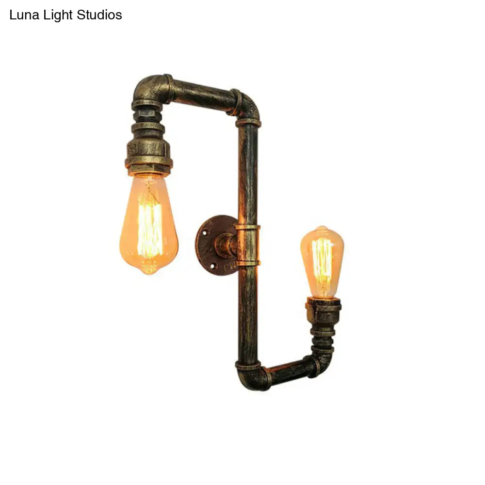 S-Shaped Bronze Metal Wall Lamp - 2-Head Warehouse Style Sconce For Kitchen Lighting