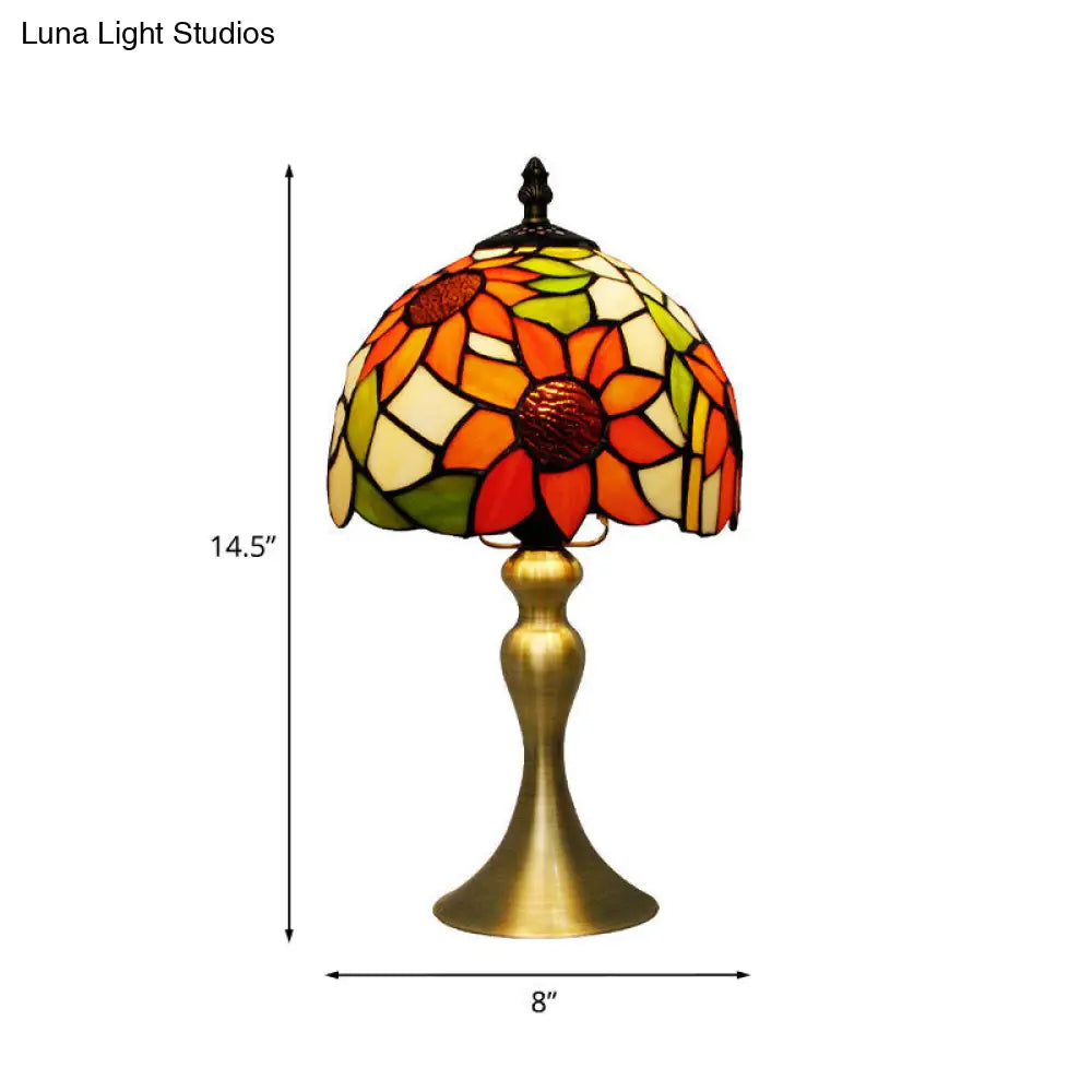 Sunflower Stained Glass Tiffany Table Lamp With Brass Base