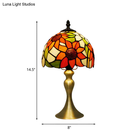 Sunflower Stained Glass Tiffany Table Lamp With Brass Base