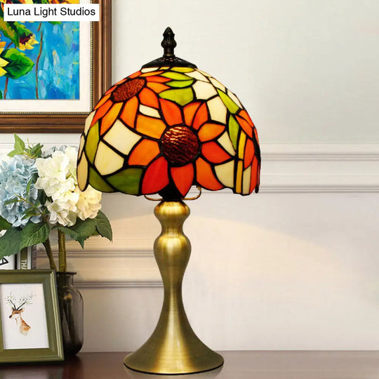 Sunflower Stained Glass Tiffany Table Lamp With Brass Base