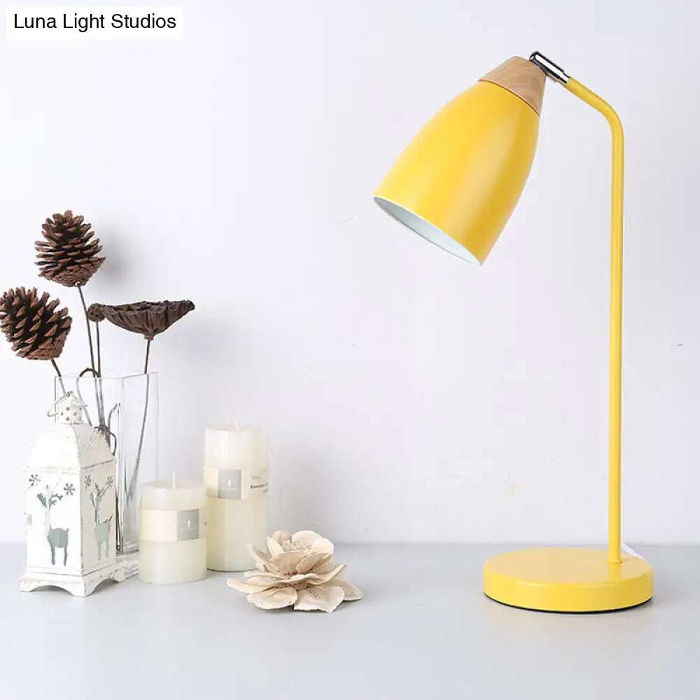 Macaron Pivoting Domed Table Lamp - Sleek Metal Single Night Light For Bedroom In Yellow/Black/White