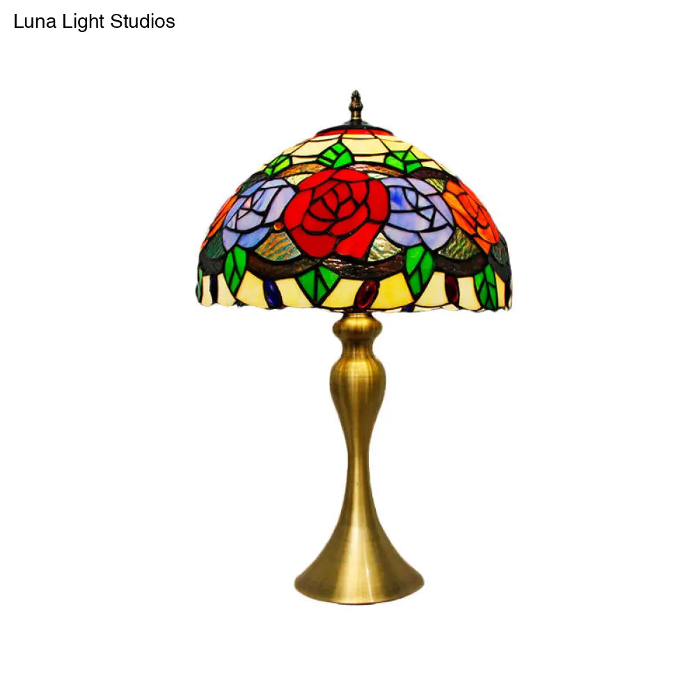 Sadie - Baroque Cut Glass Rose Night Light 1 Gold Finish Desk Lighting With Bowl Shade