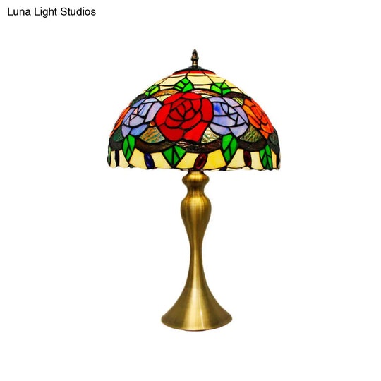 Sadie - Baroque Cut Glass Rose Night Light 1 Gold Finish Desk Lighting With Bowl Shade