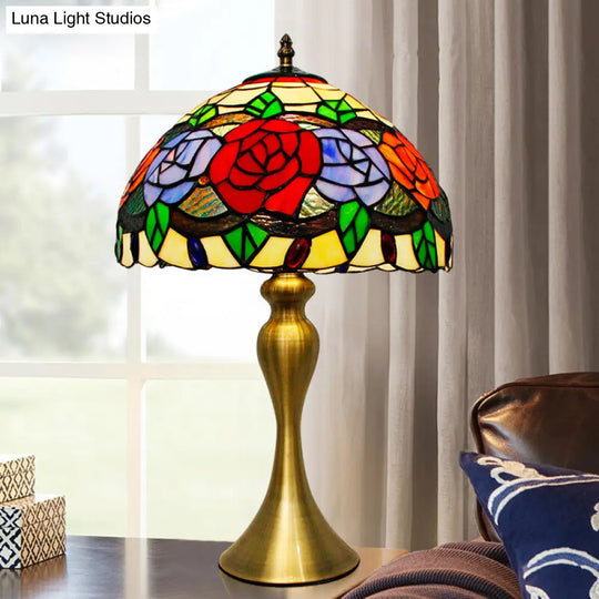 Baroque Gold Finish Cut Glass Rose Night Light With Bowl Shade