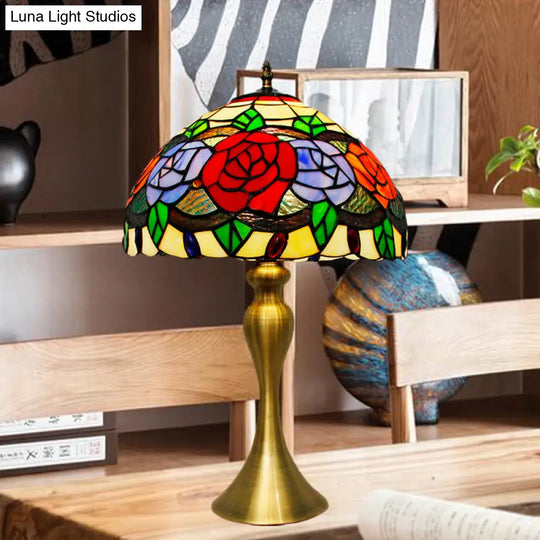 Sadie - Baroque Cut Glass Rose Night Light 1 Gold Finish Desk Lighting With Bowl Shade