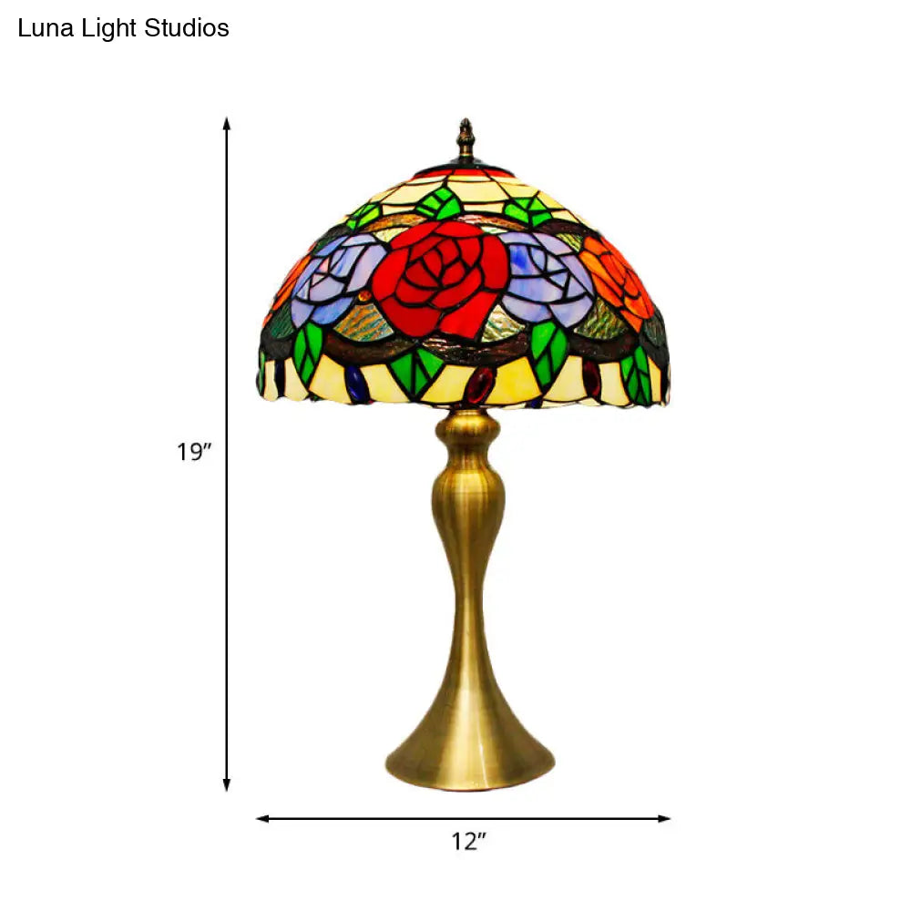 Baroque Gold Finish Cut Glass Rose Night Light With Bowl Shade