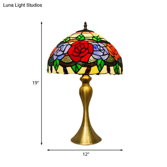 Baroque Gold Finish Cut Glass Rose Night Light With Bowl Shade