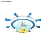 Sailboat Pattern Nautical Flush Mount Pendant Light - Blue And White Bedroom Ceiling Lighting
