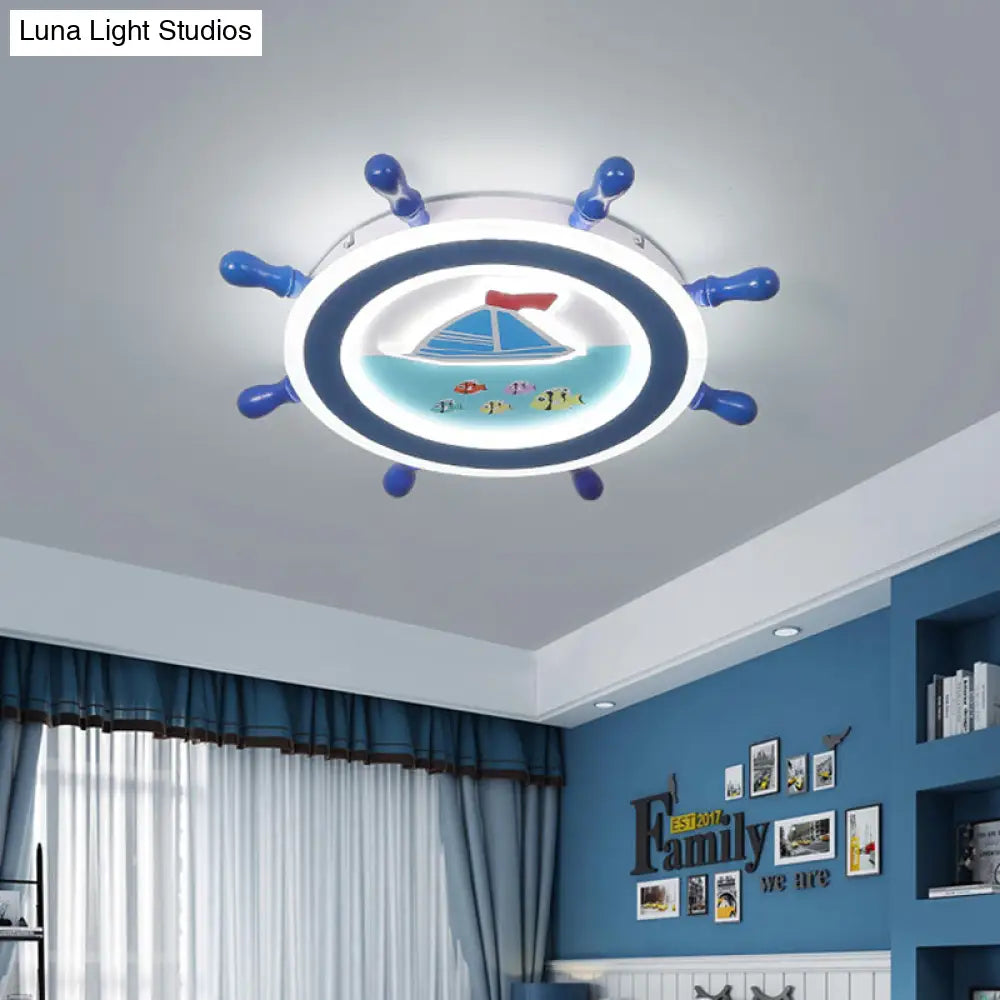 Sailboat Pattern Nautical Flush Mount Pendant Light - Blue And White Bedroom Ceiling Lighting