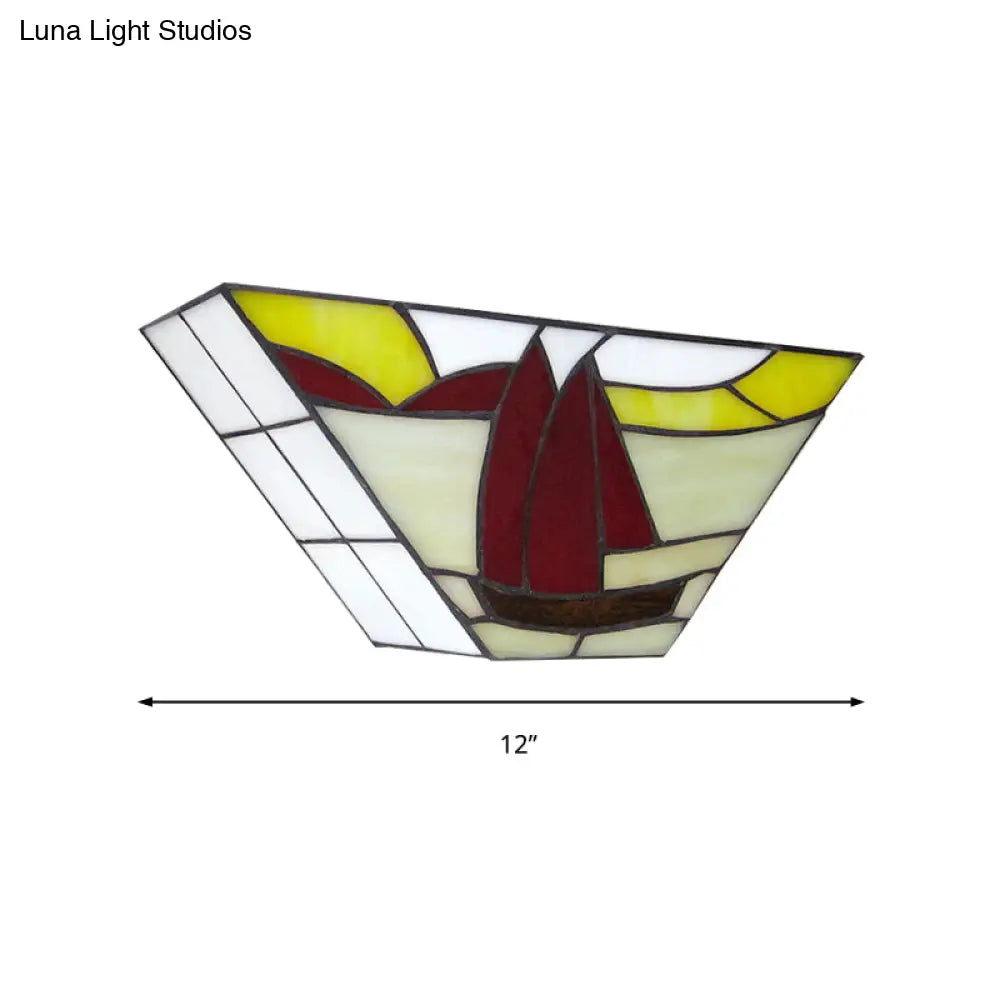 Sailboat Stained Glass Nautical Wall Sconce - Trapezoid Mount Light For Outdoor Use

With This