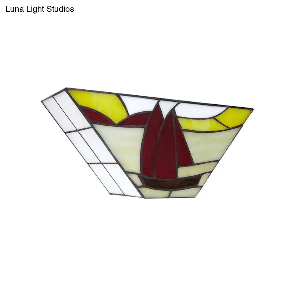 Sailboat Stained Glass Nautical Wall Sconce - Trapezoid Mount Light For Outdoor Use

With This