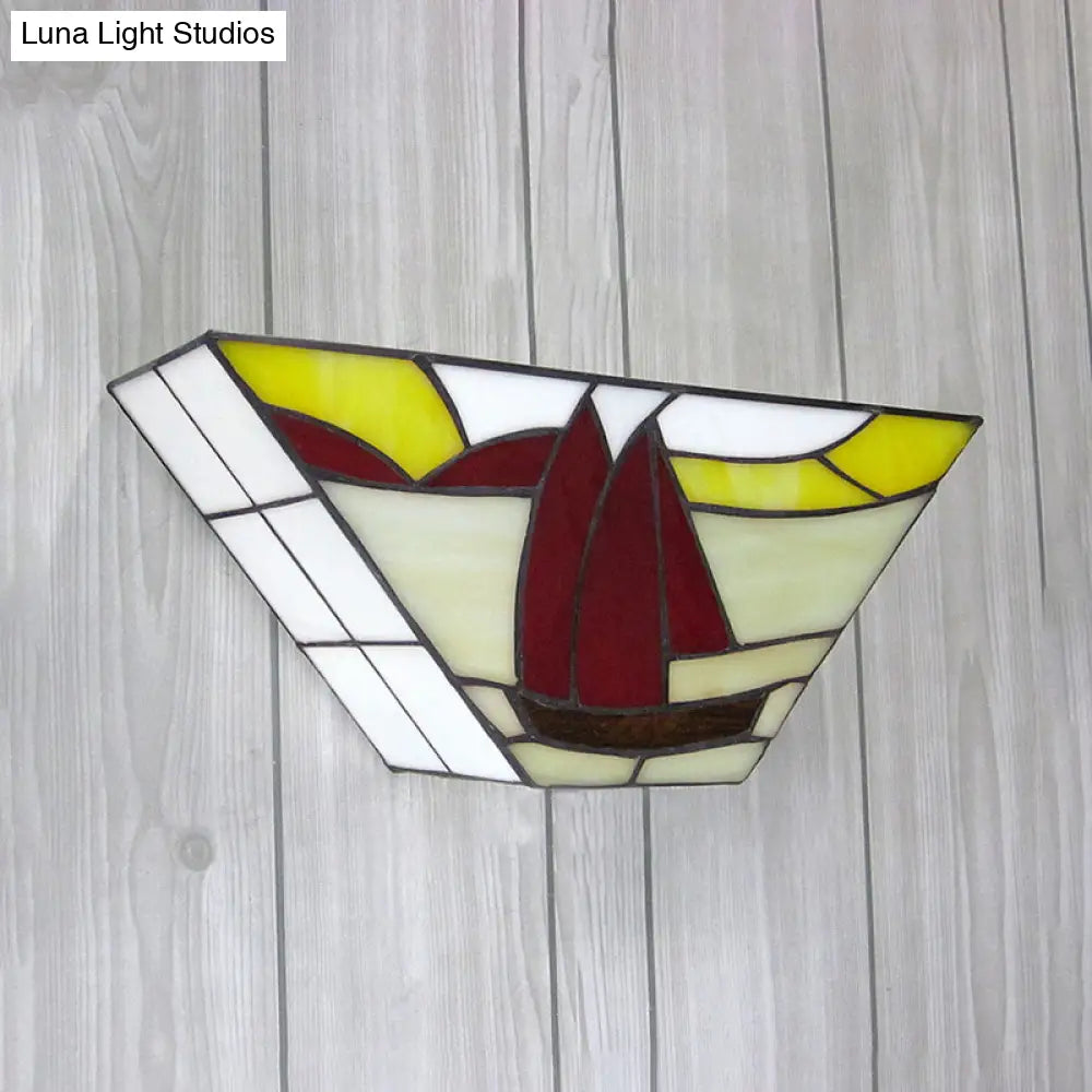 Sailboat Stained Glass Nautical Wall Sconce - Trapezoid Mount Light For Outdoor Use

With This