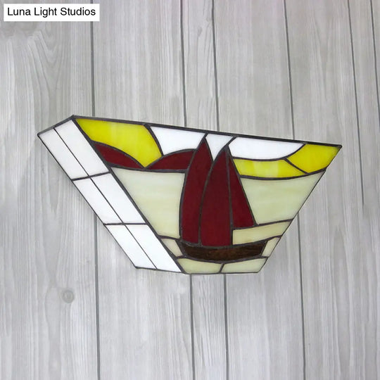 Sailboat Stained Glass Nautical Wall Sconce - Trapezoid Mount Light For Outdoor Use

With This