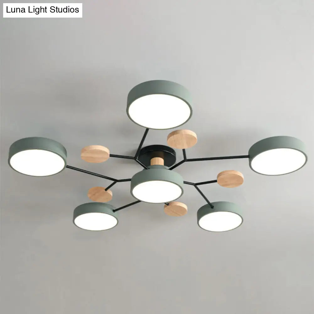 Macaron Sputnik Led Semi Flush Mount Ceiling Light Fixture 6 / Green Warm